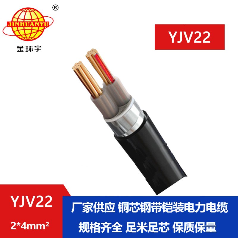 金環(huán)宇電線電纜 銅芯 鎧裝電力電纜YJV22 2X4平方 工程電纜